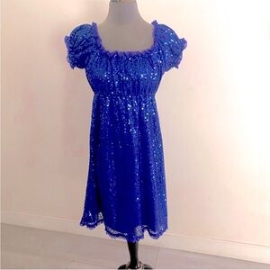 BETSEY JOHNSON EVENING BLUE SEQUIN
EMPIRE WAIST BABYDOLL DRESS SIZE 4